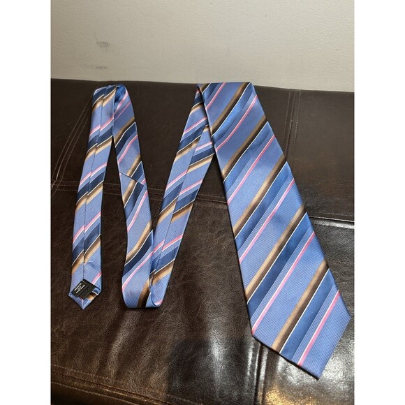 Kenneth Cole - Blue Striped Silk Necktie - Picture 1 of 6